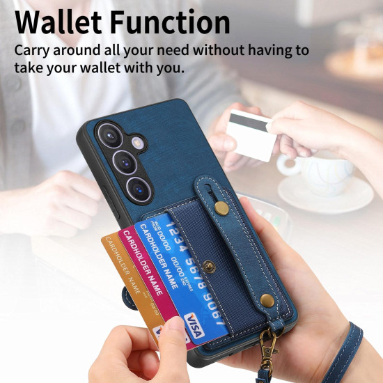 For Samsung Galaxy S24+ 5G Retro Cross Wristband Wallet Leather Back Phone Case(Blue)