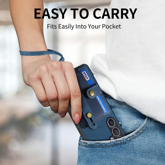 For Samsung Galaxy S24+ 5G Retro Cross Wristband Wallet Leather Back Phone Case(Blue)