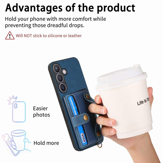 For Samsung Galaxy S24+ 5G Retro Cross Wristband Wallet Leather Back Phone Case(Blue)