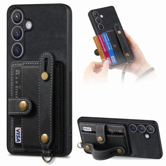 For Samsung Galaxy S24+ 5G Retro Cross Wristband Wallet Leather Back Phone Case(Black)