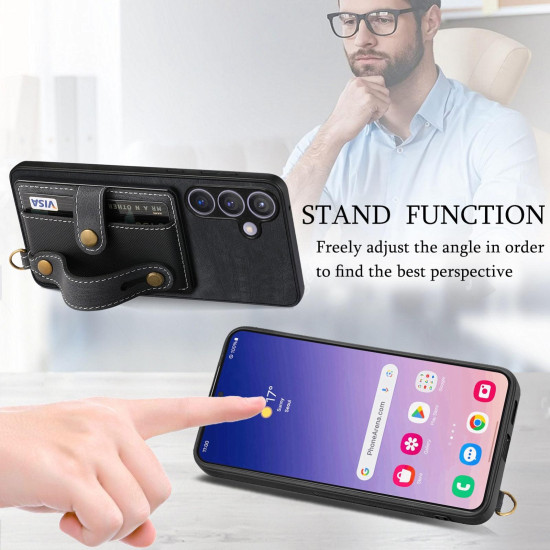 For Samsung Galaxy S24+ 5G Retro Cross Wristband Wallet Leather Back Phone Case(Black)
