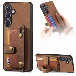 For Samsung Galaxy S24+ 5G Retro Cross Wristband Wallet Leather Back Phone Case(Brown)