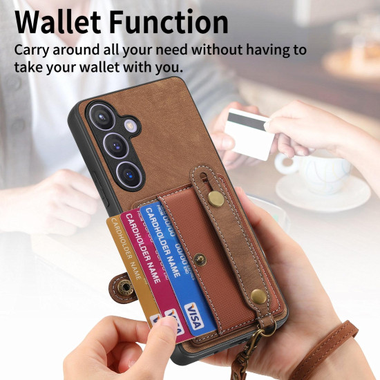 For Samsung Galaxy S24+ 5G Retro Cross Wristband Wallet Leather Back Phone Case(Brown)
