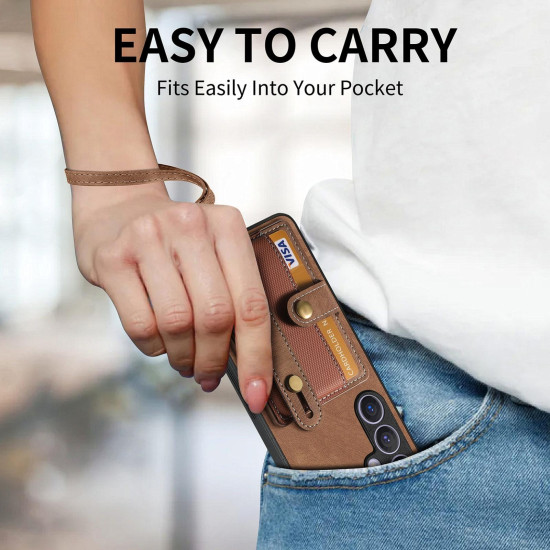 For Samsung Galaxy S24+ 5G Retro Cross Wristband Wallet Leather Back Phone Case(Brown)