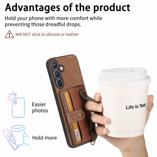 For Samsung Galaxy S24+ 5G Retro Cross Wristband Wallet Leather Back Phone Case(Brown)