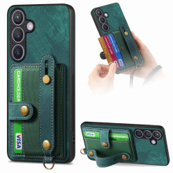 For Samsung Galaxy S24+ 5G Retro Cross Wristband Wallet Leather Back Phone Case(Green)