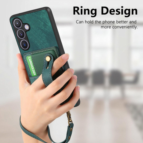 For Samsung Galaxy S24+ 5G Retro Cross Wristband Wallet Leather Back Phone Case(Green)