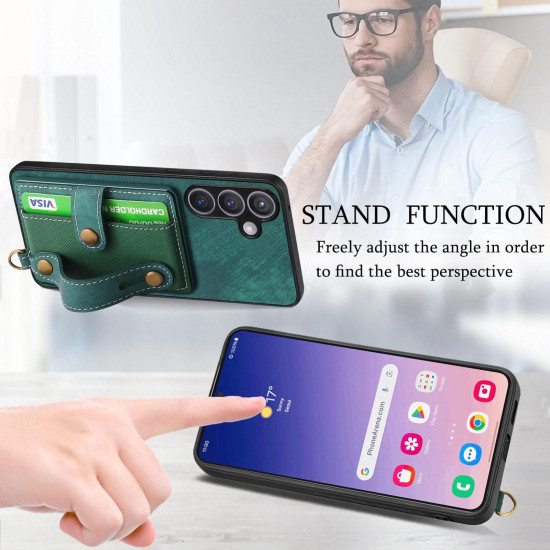 For Samsung Galaxy S24+ 5G Retro Cross Wristband Wallet Leather Back Phone Case(Green)
