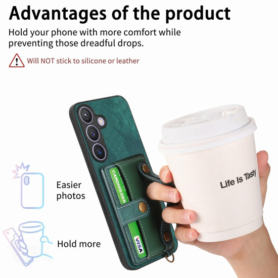 For Samsung Galaxy S24+ 5G Retro Cross Wristband Wallet Leather Back Phone Case(Green)
