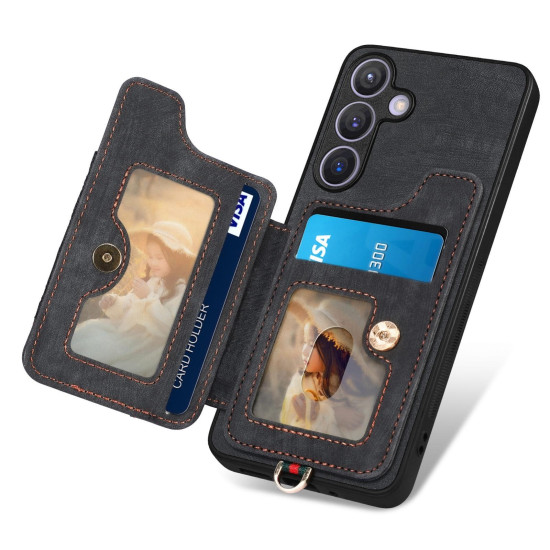For Samsung Galaxy S24+ 5G Retro Skin-feel Ring Multi-card Wallet Phone Case(Black)