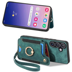 For Samsung Galaxy S24+ 5G Retro Skin-feel Ring Multi-card Wallet Phone Case(Green)
