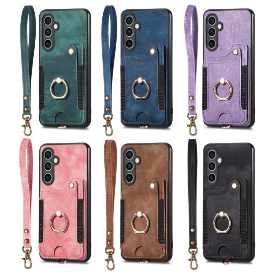 For Samsung Galaxy S24+ 5G Retro Skin-feel Ring Multi-card Wallet Phone Case(Green)