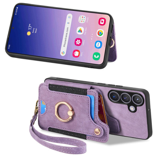For Samsung Galaxy S24+ 5G Retro Skin-feel Ring Multi-card Wallet Phone Case(Purple)