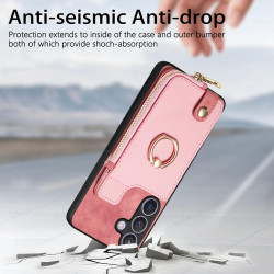 For Samsung Galaxy S24+ 5G Cross Leather Ring Vertical Zipper Wallet Back Phone Case(Pink)