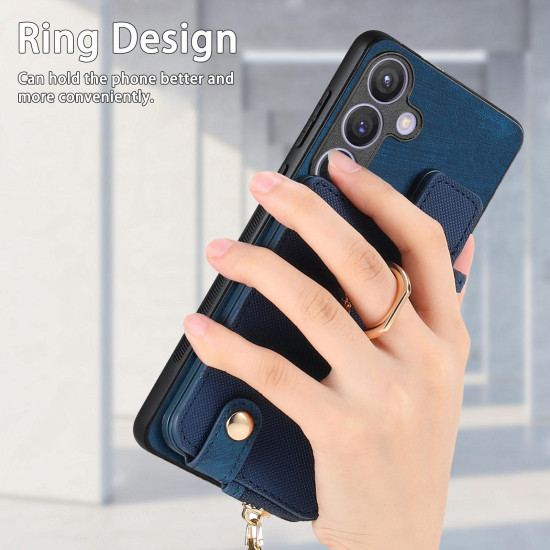 For Samsung Galaxy S24+ 5G Cross Leather Ring Vertical Zipper Wallet Back Phone Case(Blue)