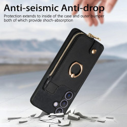 For Samsung Galaxy S24+ 5G Cross Leather Ring Vertical Zipper Wallet Back Phone Case(Black)