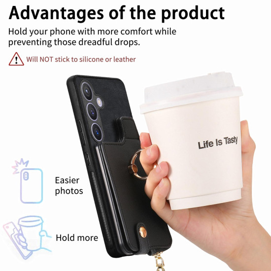 For Samsung Galaxy S24+ 5G Cross Leather Ring Vertical Zipper Wallet Back Phone Case(Black)