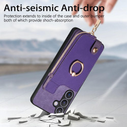 For Samsung Galaxy S24+ 5G Cross Leather Ring Vertical Zipper Wallet Back Phone Case(Purple)