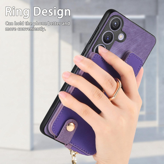 For Samsung Galaxy S24+ 5G Cross Leather Ring Vertical Zipper Wallet Back Phone Case(Purple)