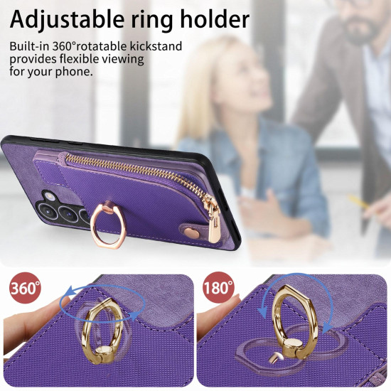 For Samsung Galaxy S24+ 5G Cross Leather Ring Vertical Zipper Wallet Back Phone Case(Purple)