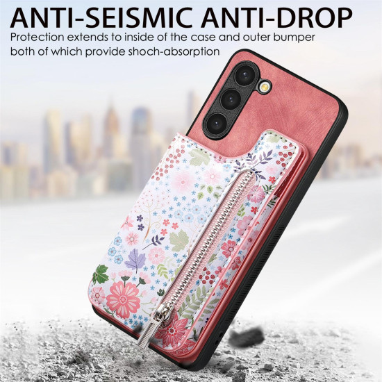 For Samsung Galaxy S24+ 5G Retro Painted Zipper Wallet Back Phone Case(Pink)