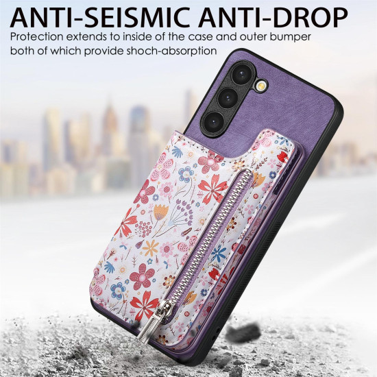 For Samsung Galaxy S24+ 5G Retro Painted Zipper Wallet Back Phone Case(Purple)
