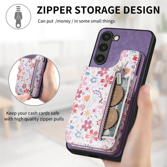 For Samsung Galaxy S24+ 5G Retro Painted Zipper Wallet Back Phone Case(Purple)