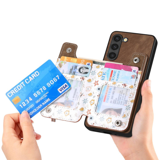 For Samsung Galaxy S24+ 5G Retro Painted Zipper Wallet Back Phone Case(Brown)