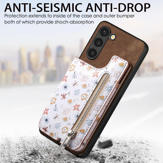 For Samsung Galaxy S24+ 5G Retro Painted Zipper Wallet Back Phone Case(Brown)