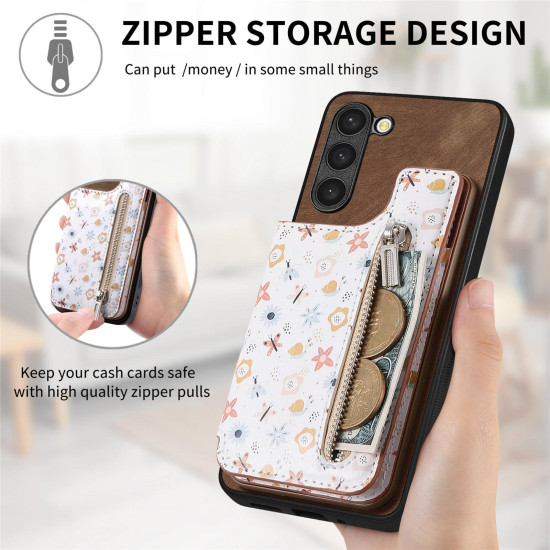 For Samsung Galaxy S24+ 5G Retro Painted Zipper Wallet Back Phone Case(Brown)
