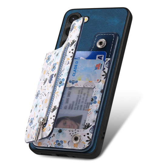 For Samsung Galaxy S24+ 5G Retro Painted Zipper Wallet Back Phone Case(Blue)