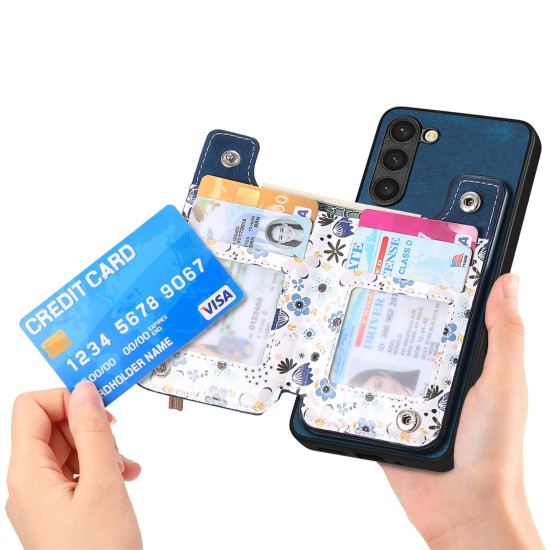 For Samsung Galaxy S24+ 5G Retro Painted Zipper Wallet Back Phone Case(Blue)