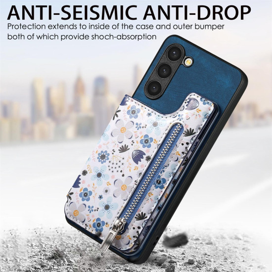 For Samsung Galaxy S24+ 5G Retro Painted Zipper Wallet Back Phone Case(Blue)
