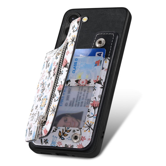 For Samsung Galaxy S24+ 5G Retro Painted Zipper Wallet Back Phone Case(Black)