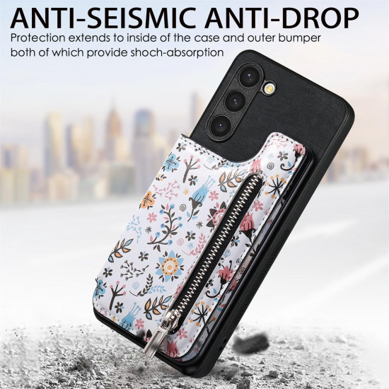For Samsung Galaxy S24+ 5G Retro Painted Zipper Wallet Back Phone Case(Black)