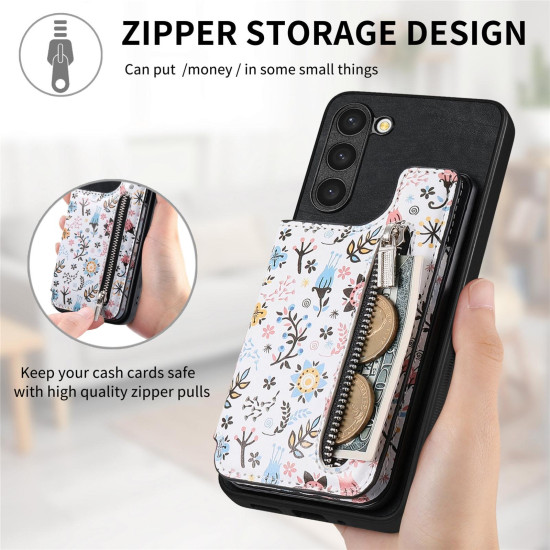 For Samsung Galaxy S24+ 5G Retro Painted Zipper Wallet Back Phone Case(Black)