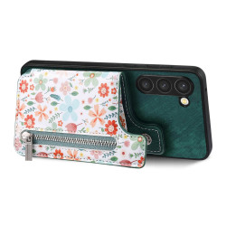 For Samsung Galaxy S24+ 5G Retro Painted Zipper Wallet Back Phone Case(Green)