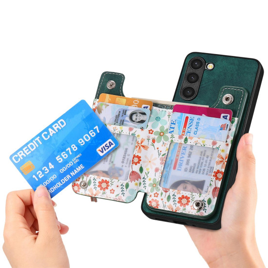 For Samsung Galaxy S24+ 5G Retro Painted Zipper Wallet Back Phone Case(Green)