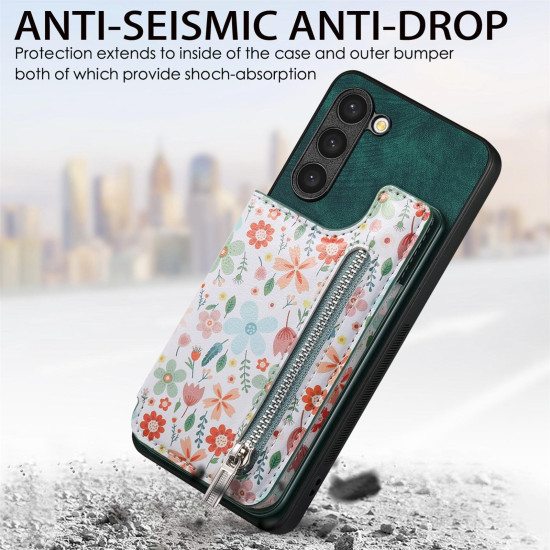 For Samsung Galaxy S24+ 5G Retro Painted Zipper Wallet Back Phone Case(Green)