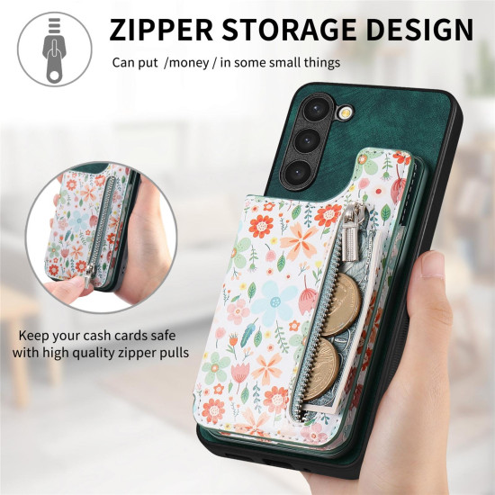 For Samsung Galaxy S24+ 5G Retro Painted Zipper Wallet Back Phone Case(Green)