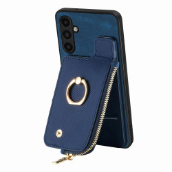 For Samsung Galaxy S24+ 5G Cross Leather Ring Vertical Zipper Wallet Back Phone Case(Blue)