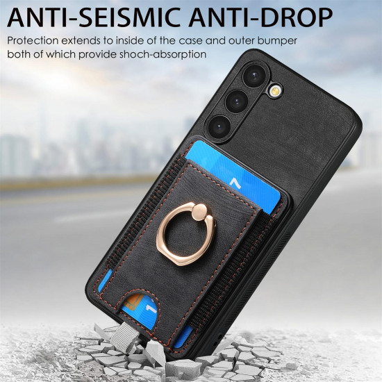For Samsung Galaxy S24+ 5G Retro Splitable Magnetic Card Bag Leather Phone Case(Black)