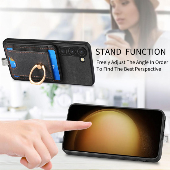 For Samsung Galaxy S24+ 5G Retro Splitable Magnetic Card Bag Leather Phone Case(Black)