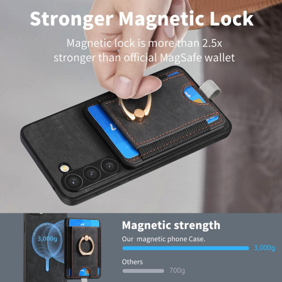 For Samsung Galaxy S24+ 5G Retro Splitable Magnetic Card Bag Leather Phone Case(Black)