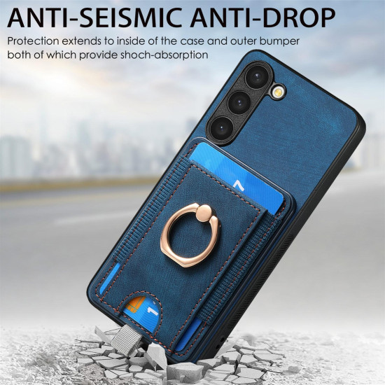 For Samsung Galaxy S24+ 5G Retro Splitable Magnetic Card Bag Leather Phone Case(Blue)