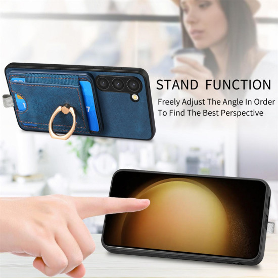 For Samsung Galaxy S24+ 5G Retro Splitable Magnetic Card Bag Leather Phone Case(Blue)