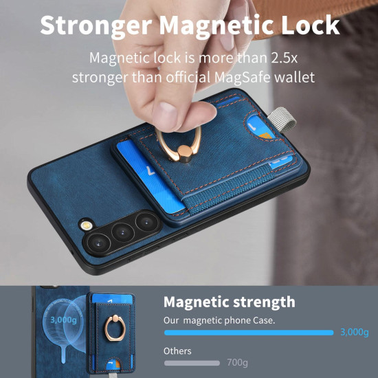 For Samsung Galaxy S24+ 5G Retro Splitable Magnetic Card Bag Leather Phone Case(Blue)