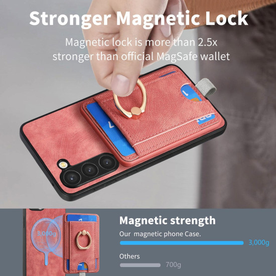 For Samsung Galaxy S24+ 5G Retro Splitable Magnetic Card Bag Leather Phone Case(Pink)
