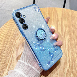 For Samsung Galaxy S24+ 5G Gradient Glitter Immortal Flower Ring All-inclusive Phone Case(Blue)