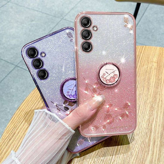 For Samsung Galaxy S24+ 5G Gradient Glitter Immortal Flower Ring All-inclusive Phone Case(Purple)
